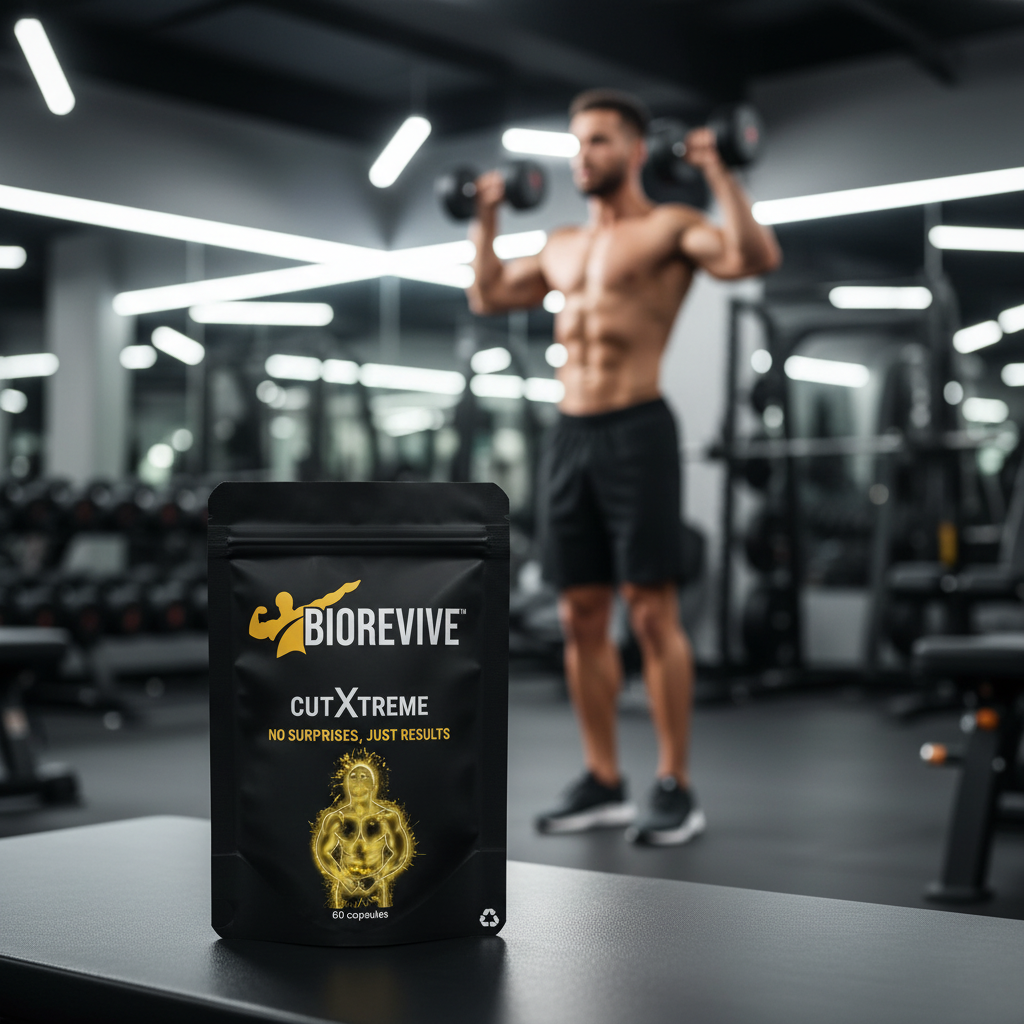 CUT XTREME em primeiro plano com homem malhando ao fundo